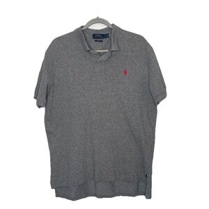 Polo Ralph Lauren Men's Large Polo Shirt Gray Cotton Classic Fit Red Pony Logo